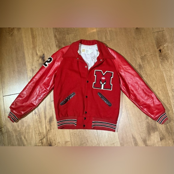 Howe Other - Howe Wool Leather Varsity Jacket Vtg‎ 70’s Sz 38 USA Naugalite Red Embroidered